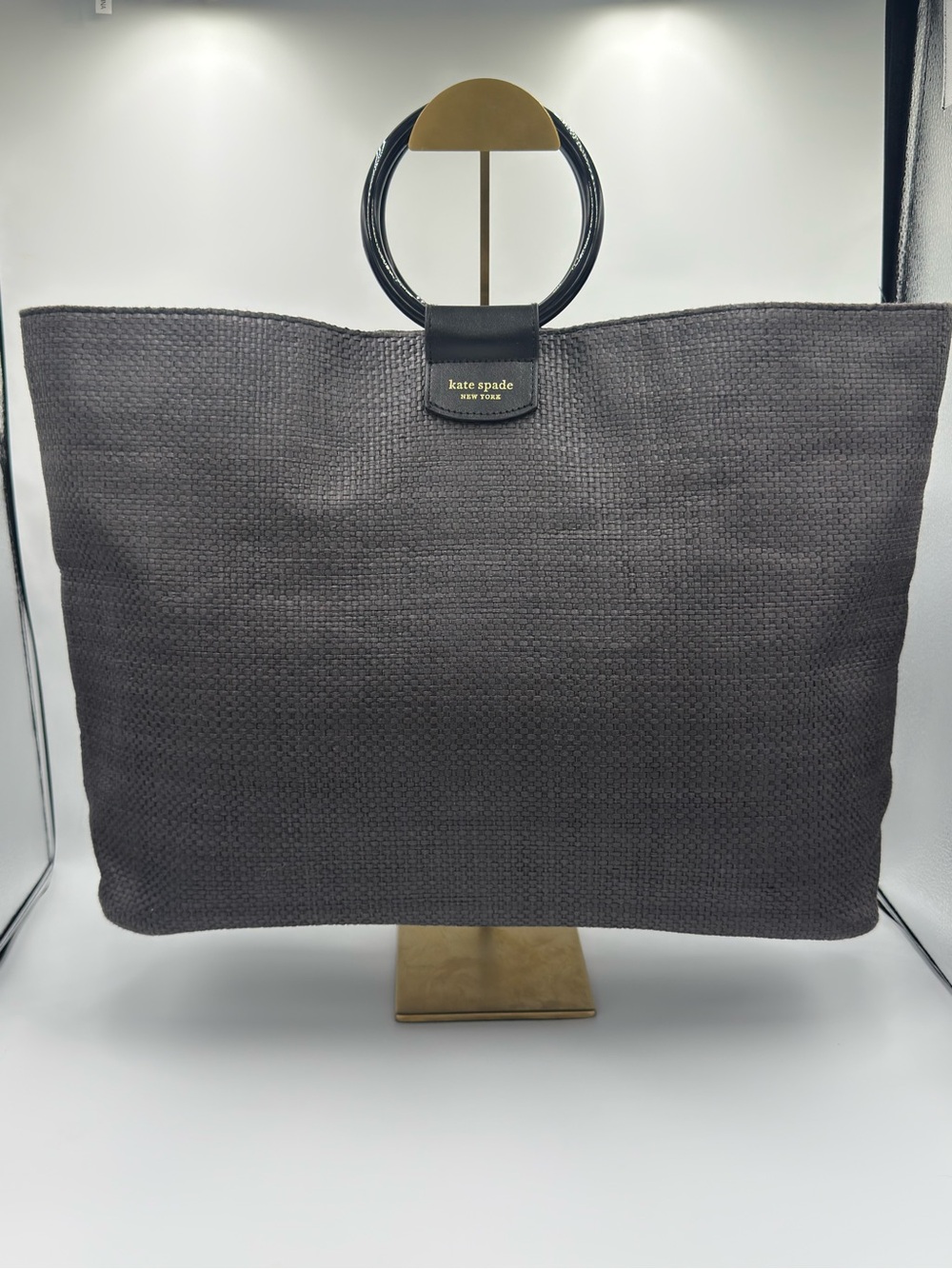 kate spade Black Raffia Tote with Round Top Handles